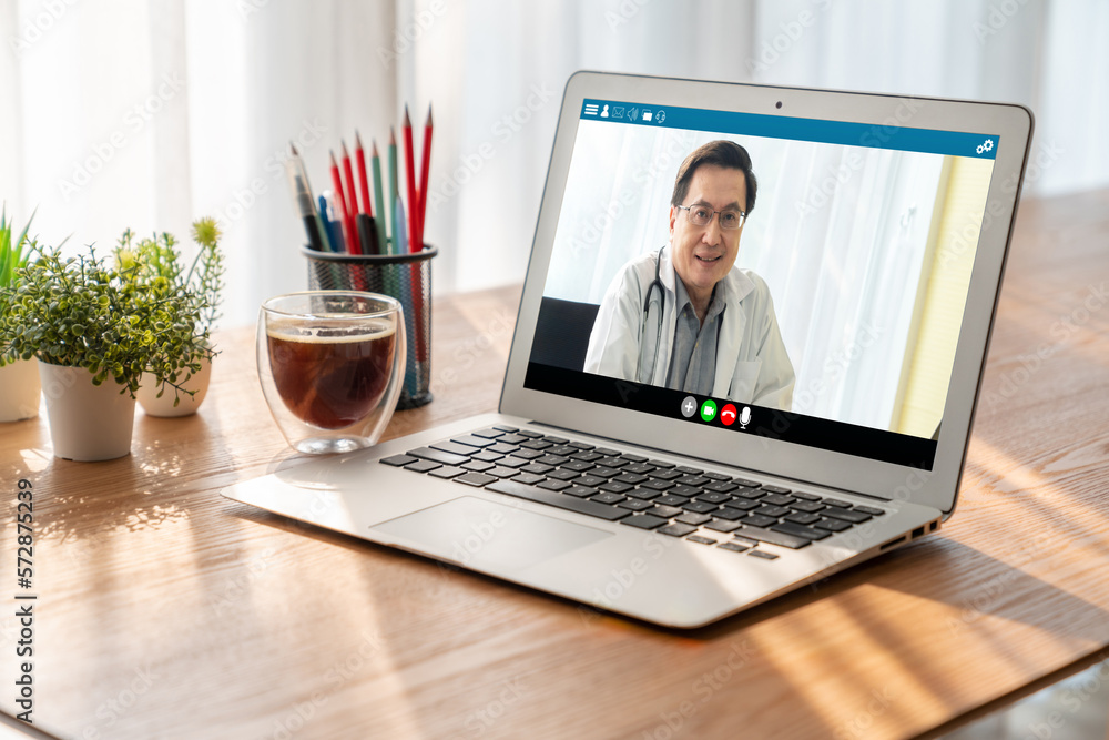 Doctor video call online by modish telemedicine software application for virtual meeting with patien