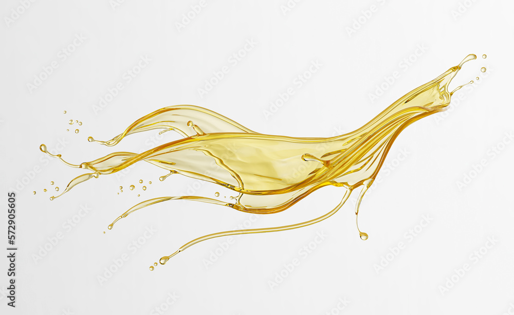 cosmetic liquid oil splashing isolated on white background, 3d rendering.