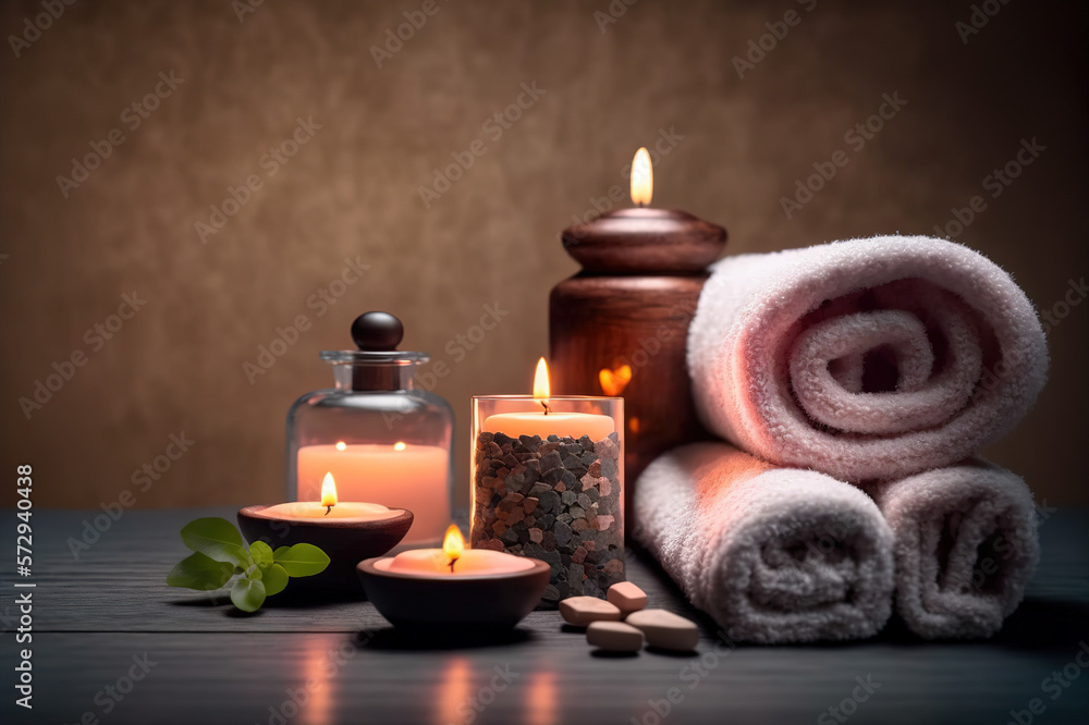 AI Generative image, spa accessory composition set in spa hotel , beauty wellness center . Spa produ