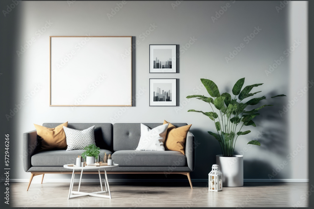 Modern comfortable living room interior design living space. Peculiar AI generative image.