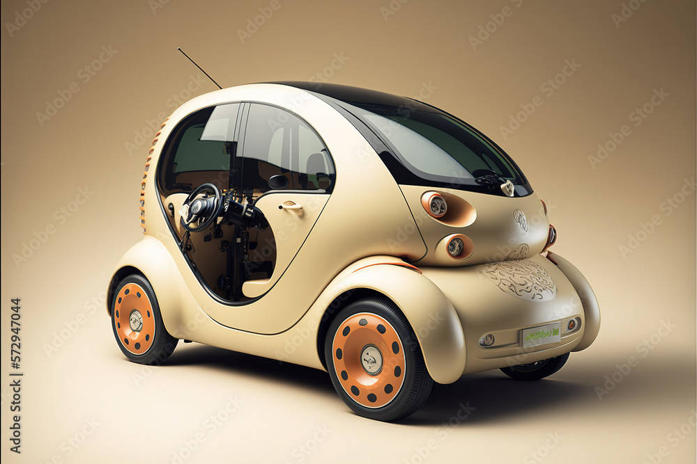 Small urban eco electric car future 3D design, electric vehicle transport . Admirable Generative AI 