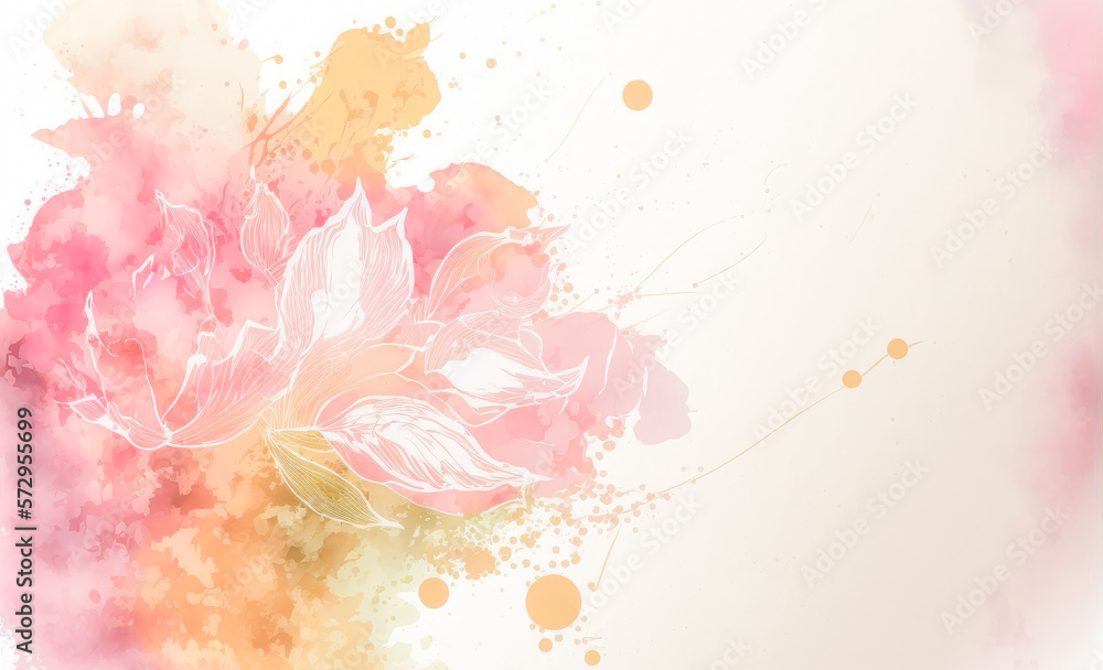 Abstract watercolor art background with pink flowers in style of watercolor paints design. Peculiar 