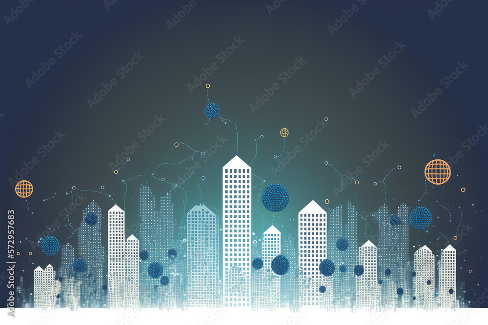 Smart city social media network connection concept. Peculiar AI generative image.