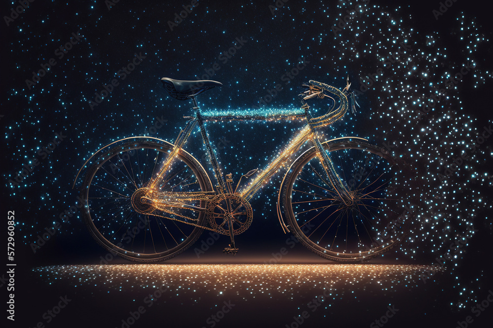 bicycle creative image made with starry night to form the bicycle shape . Sublime Generative AI imag