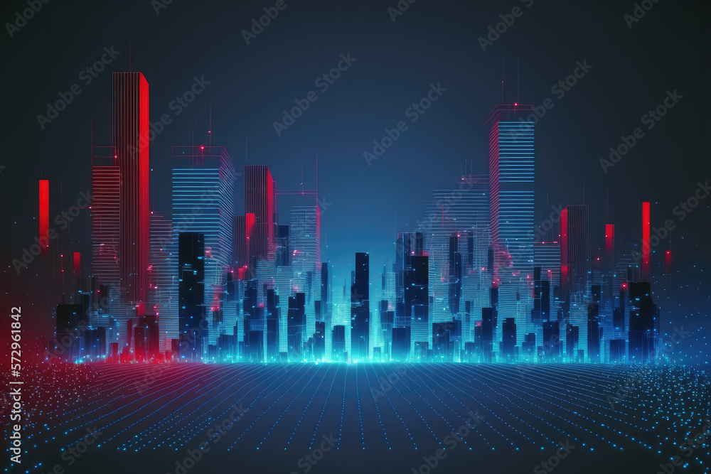 Futuristic smart city internet network connection through wireless system. Peculiar AI generative im