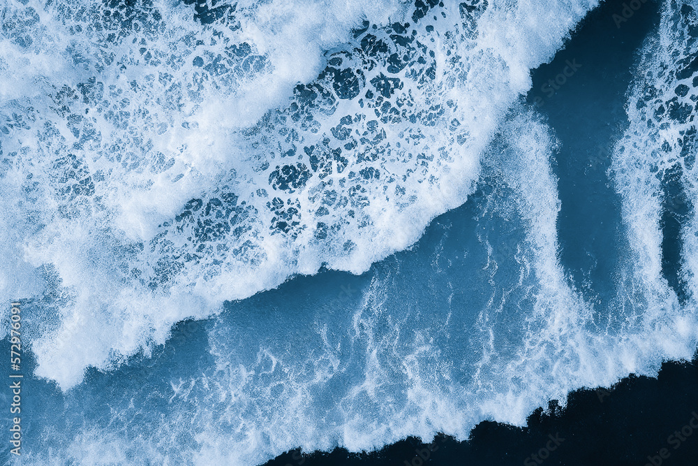 Spectacular aerial top view background photo of ocean sea water white wave splashing in the deep sea