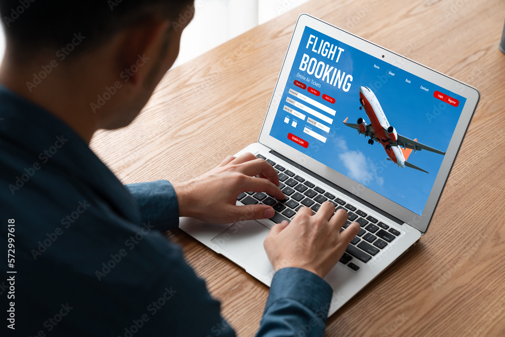 Online flight booking website provide modish reservation system . Travel technology concept .