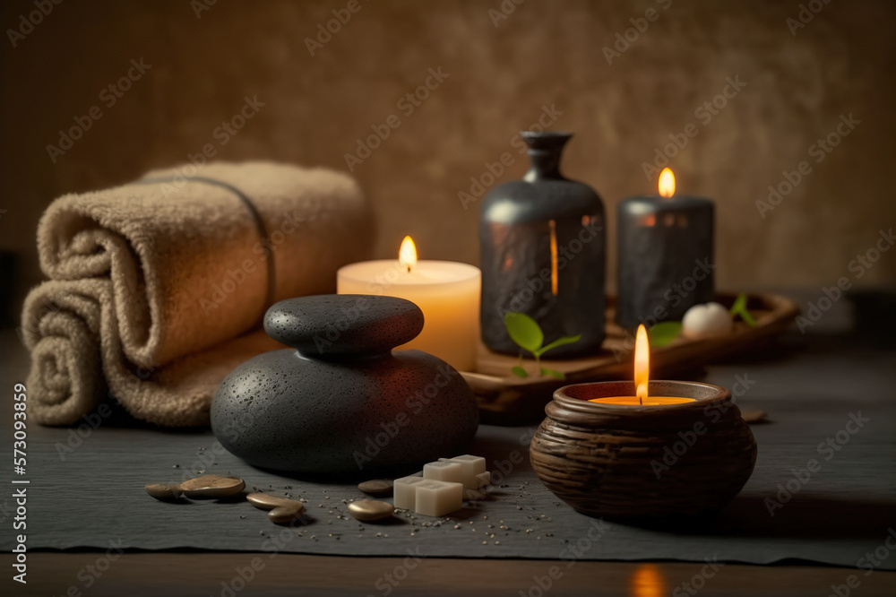 AI Generative image, spa accessory composition set in spa hotel , beauty wellness center . Spa produ