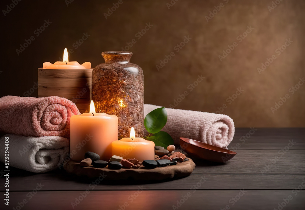 AI Generative image, spa accessory composition set in spa hotel , beauty wellness center . Spa produ