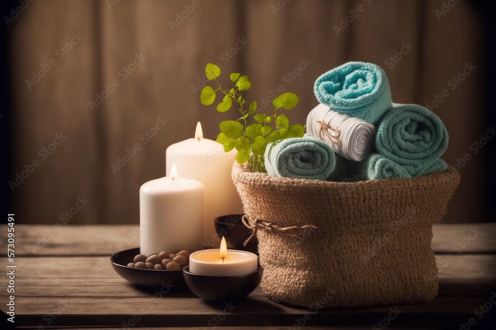 AI Generative image, spa accessory composition set in spa hotel , beauty wellness center . Spa produ