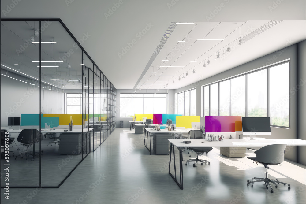 Modern office interior design . Contemporary workspace for creative business. Peculiar AI generative