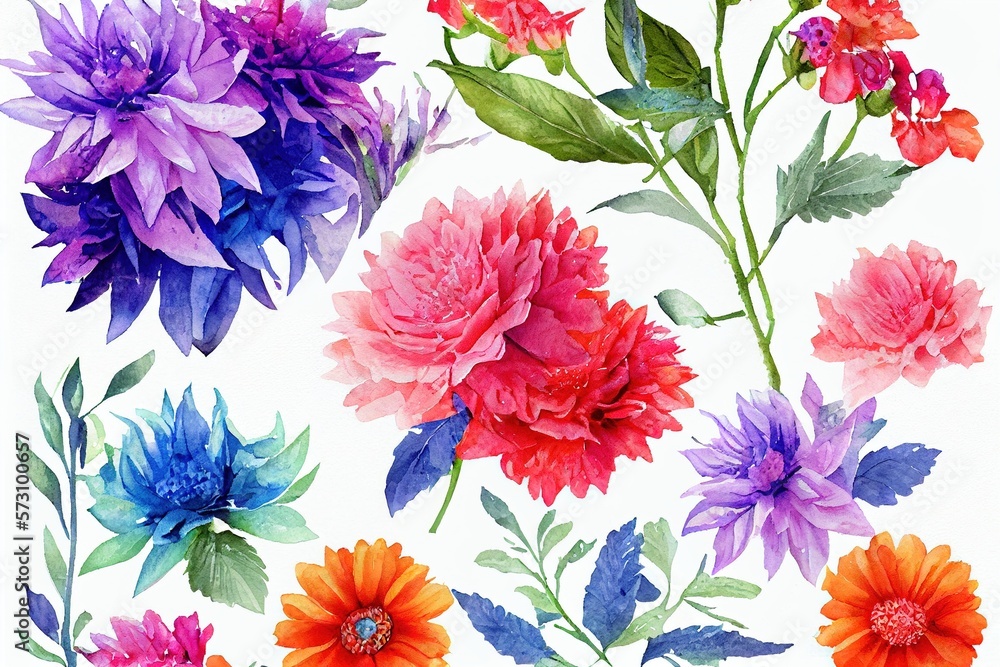 Flower bouquet set watercolor pieces of artwork design. Spring and summer flower nature in style of 