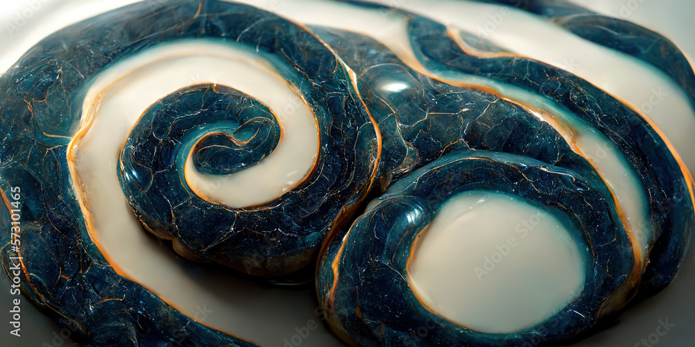 Sedate marco detailed luxurious ocean blue ripple pattern in agate form by alcohol ink. Swirled gold