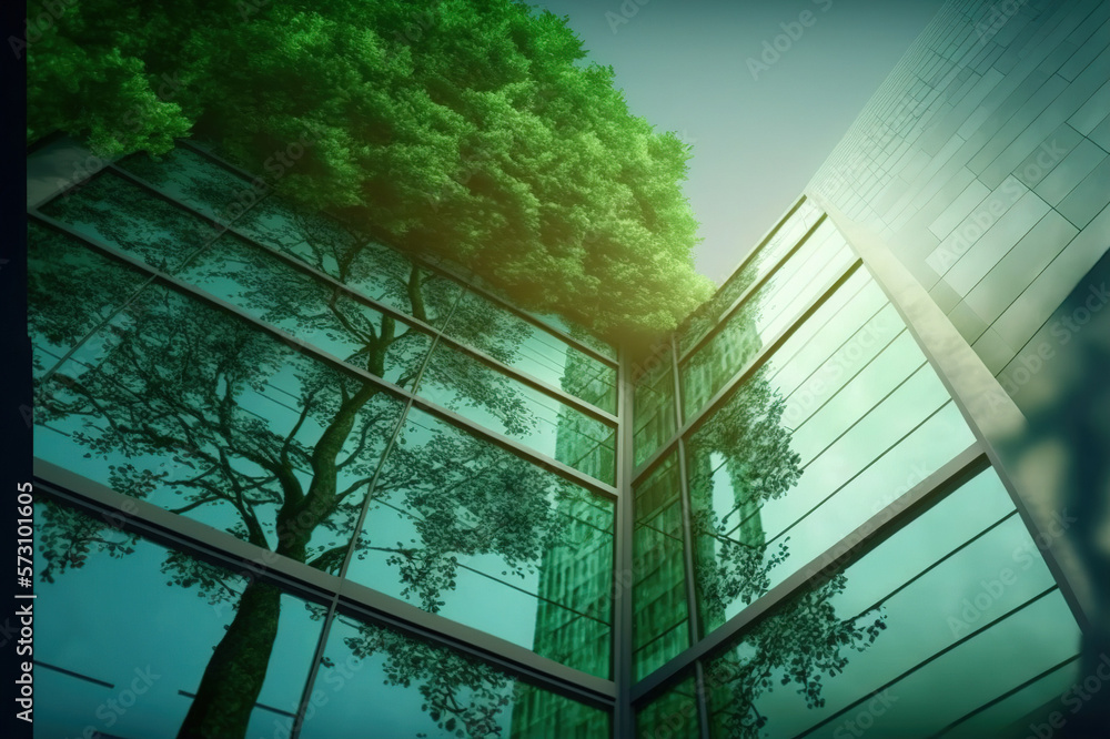 Environmental friendly and sustainable office building in the modern city . Sublime Generative AI im