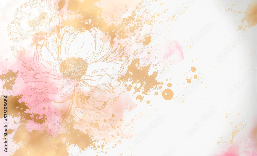 Abstract watercolor art background with pink flowers in style of watercolor paints design. Peculiar 