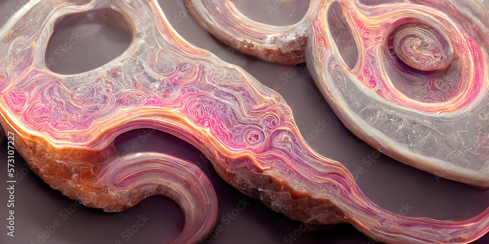 Sedate realistic marco detailed pink alcohol ink ripples pattern in agate design. Closeup turbulence