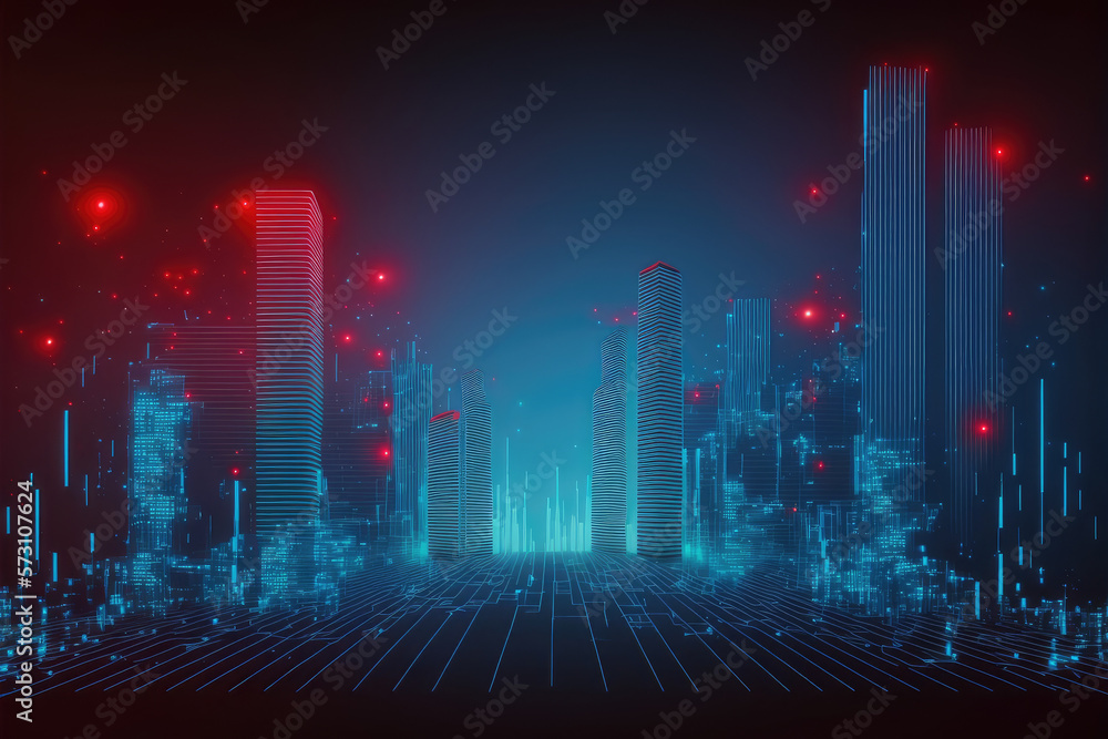 Futuristic smart city internet network connection through wireless system. Peculiar AI generative im