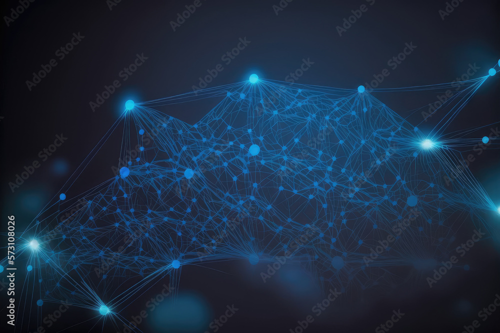 Blue technology abstract background of connection network. Peculiar AI generative image.