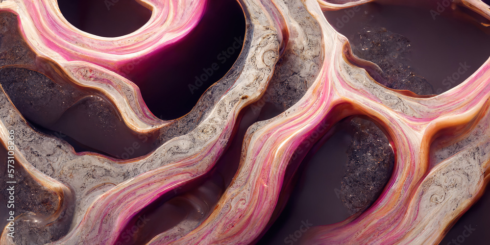 Sedate realistic marco detailed pink alcohol ink ripples pattern in agate design. Closeup turbulence