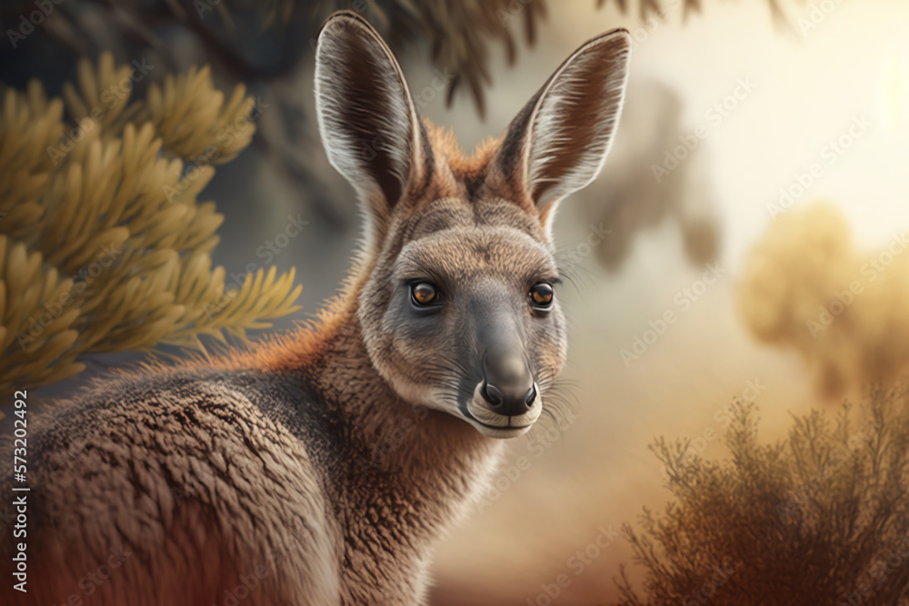 Female kangaroo closeup face, forest sight , blur, 4K, Animal Wallpaper, wildlife Background,AI