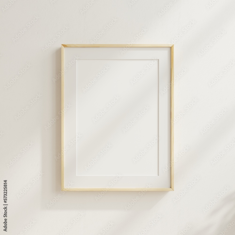 Interior poster mockup with vertical wooden frame.