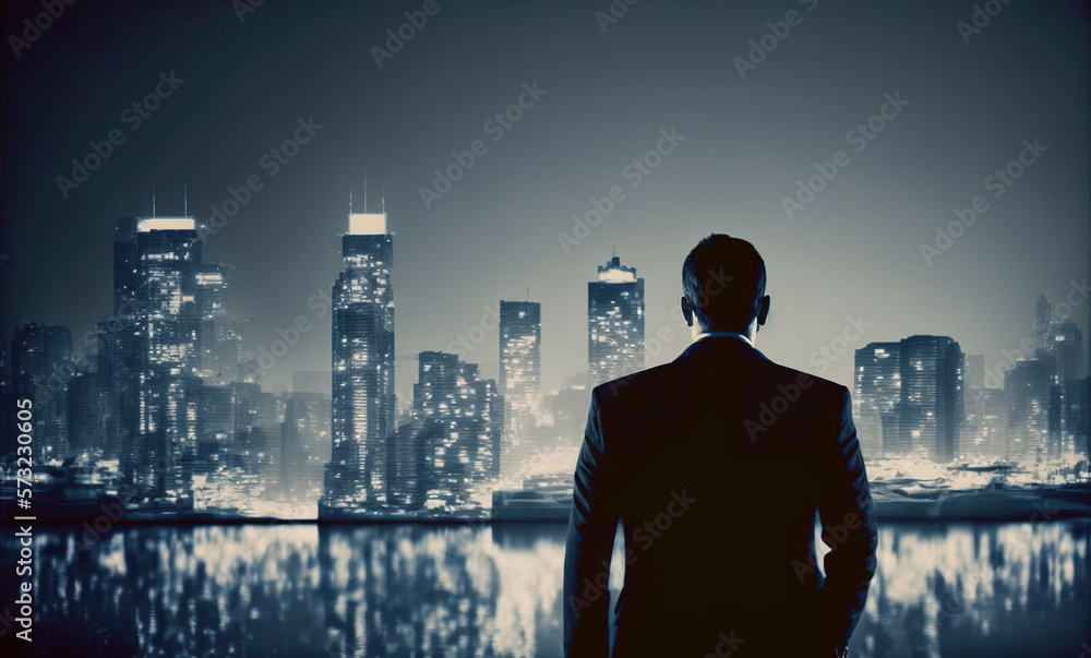 Businessman looking at central business district in concept of business vision success and opportuni