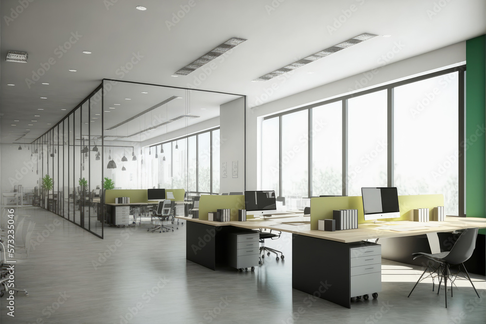 Modern office interior design . Contemporary workspace for creative business. Peculiar AI generative