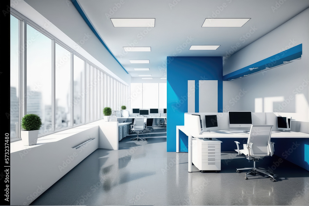 Modern office interior design . Contemporary workspace for creative business. Peculiar AI generative