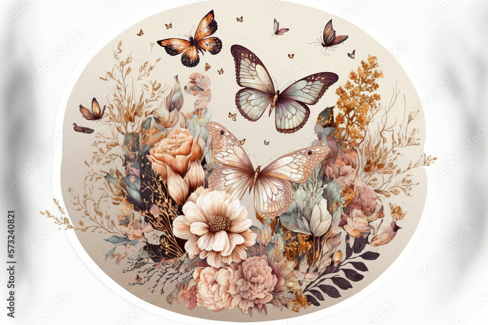 Butterflies art hand drawn painting style on white background . Sublime Generative AI image .