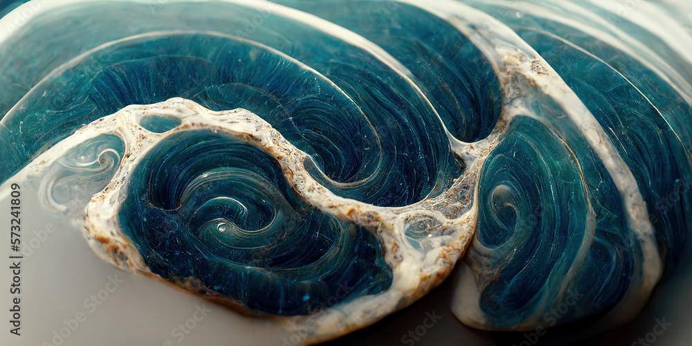 Sedate marco detailed luxurious ocean blue ripple pattern in agate form by alcohol ink. Swirled gold