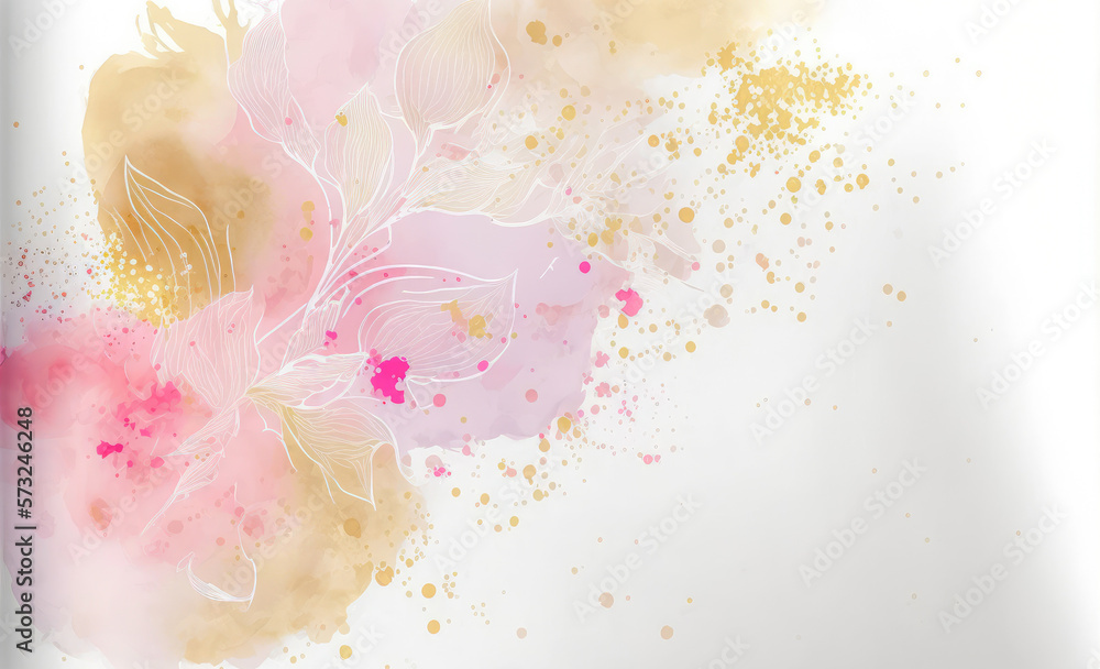 Abstract watercolor art background with pink flowers in style of watercolor paints design. Peculiar 