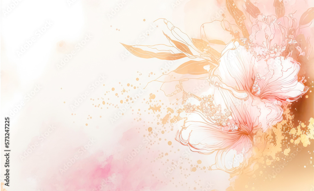 Abstract watercolor art background with pink flowers in style of watercolor paints design. Peculiar 