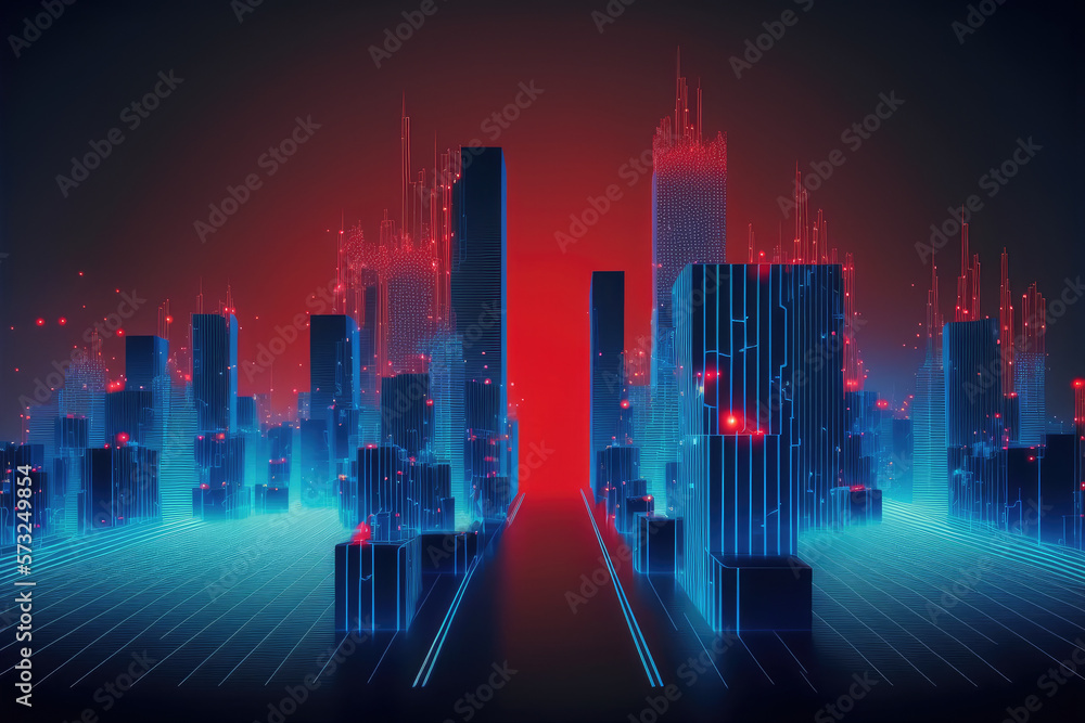 Futuristic smart city internet network connection through wireless system. Peculiar AI generative im