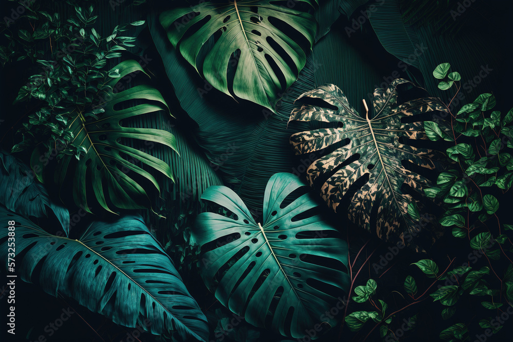 Luxury tropical leaves plant and foliage exotic background abstract of dark botany . Admirable Gener