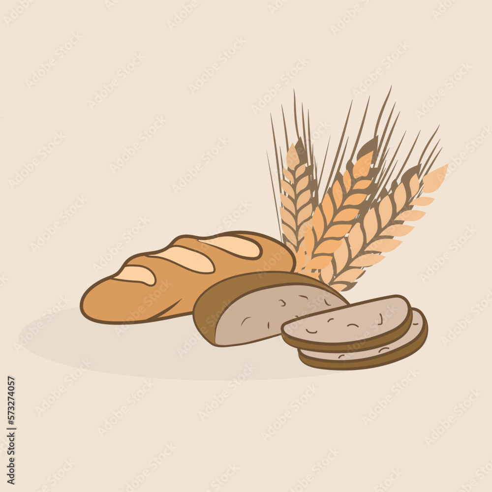 loaf of bread sliced into slices and loaf, flat vector image in EPS format