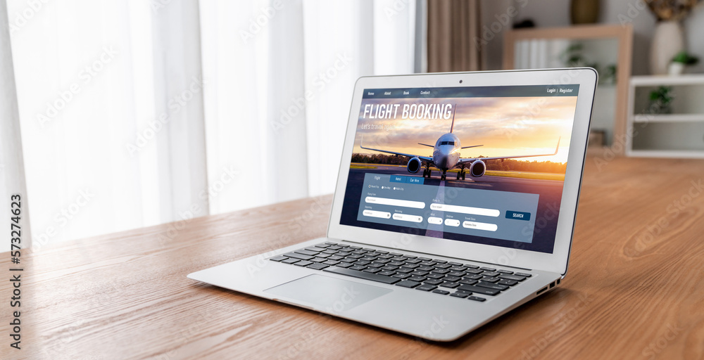 Online flight booking website provide modish reservation system . Travel technology concept .