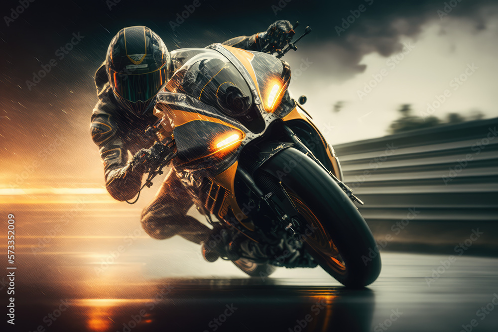 Superbike motorcycle on the race track, dynamic concept art illustration, high speed, generative ai