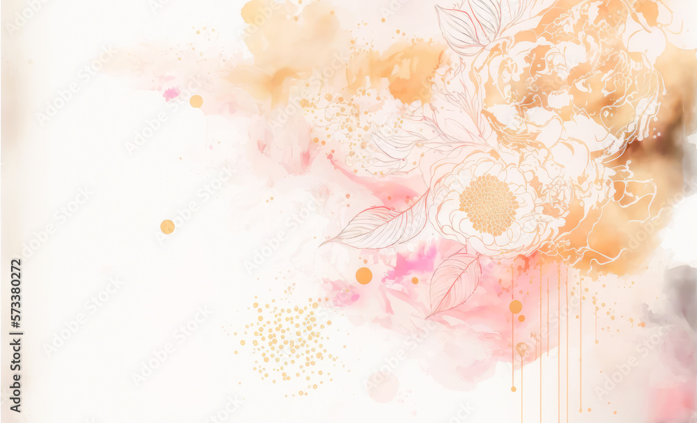 Abstract watercolor art background with pink flowers in style of watercolor paints design. Peculiar 