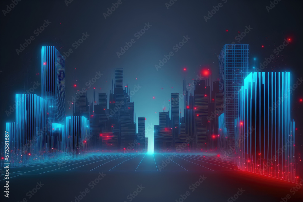 Futuristic smart city internet network connection through wireless system. Peculiar AI generative im