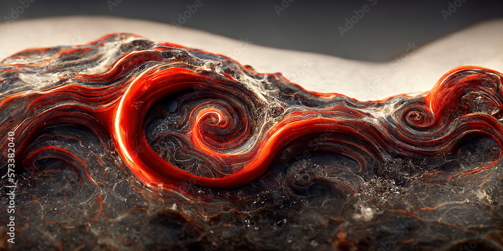 Sedate realistic marco detailed black and red alcohol ink ripples pattern in agate design. Closeup t