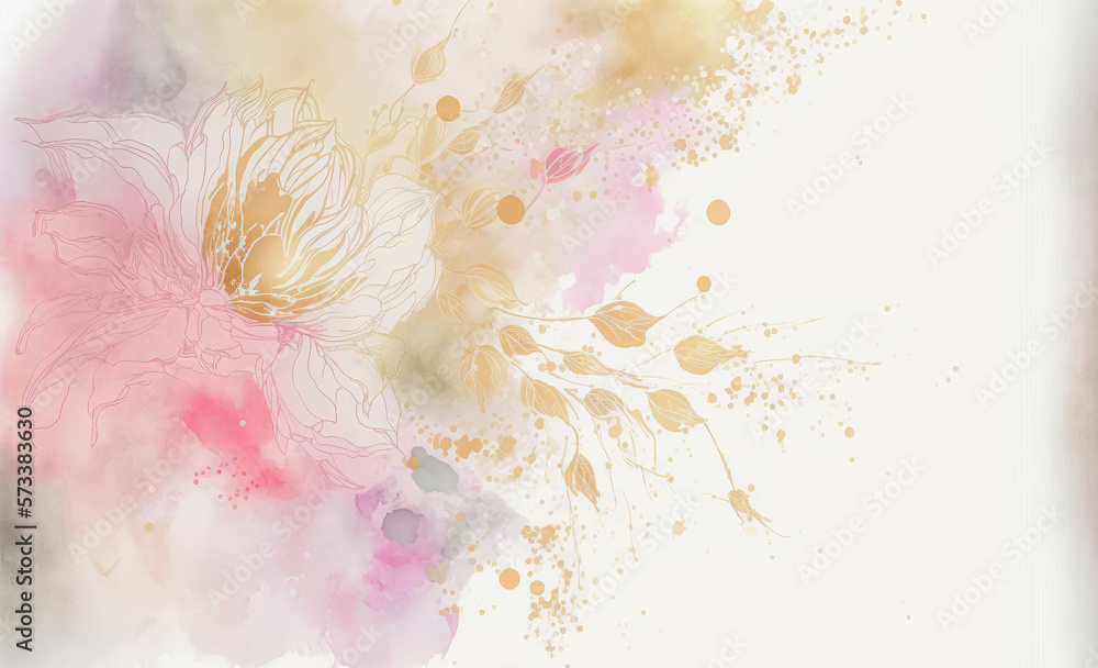 Abstract watercolor art background with pink flowers in style of watercolor paints design. Peculiar 