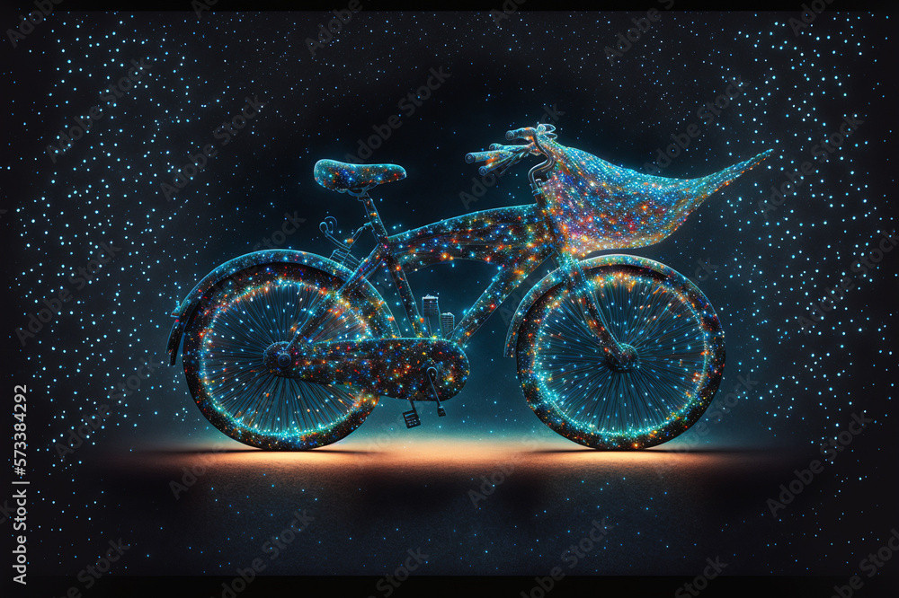 bicycle creative image made with starry night to form the bicycle shape . Sublime Generative AI imag