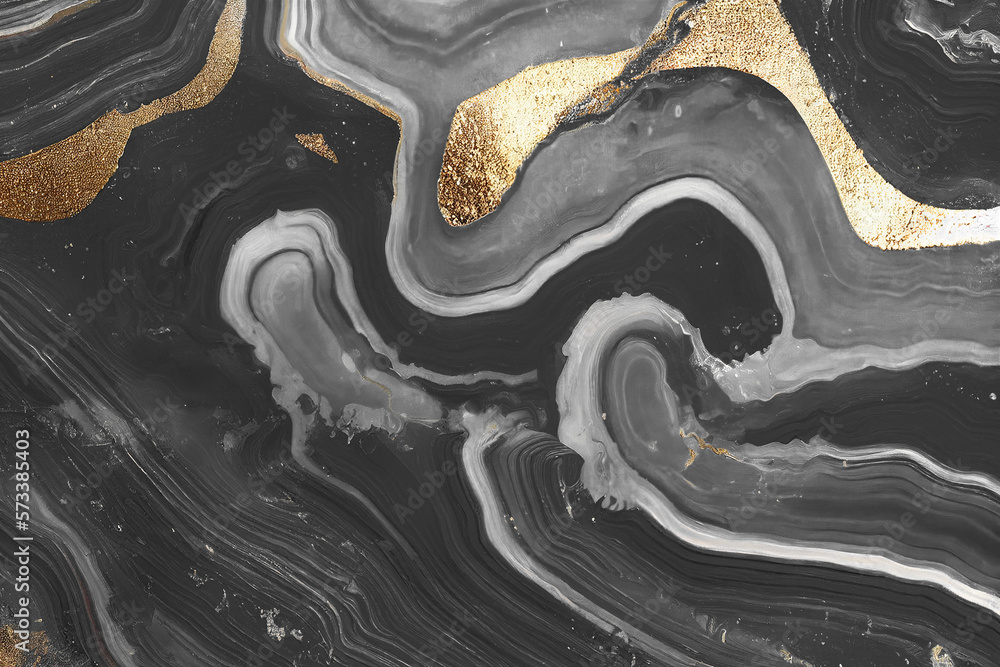 Abstract art background with a fluid marble black and gold texture. Splendid generative AI luxury ab