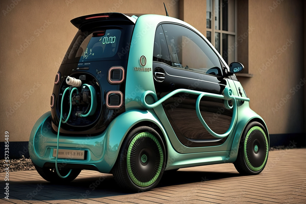 Small urban eco electric car future 3D design, electric vehicle transport . Admirable Generative AI 