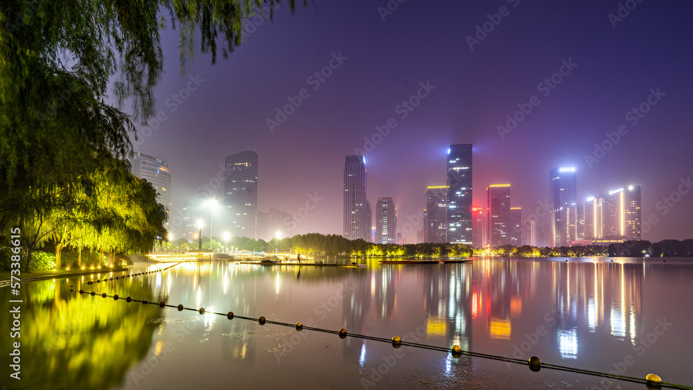 Night view of the Financial Center of Swan Lake, Hefei, Anhui