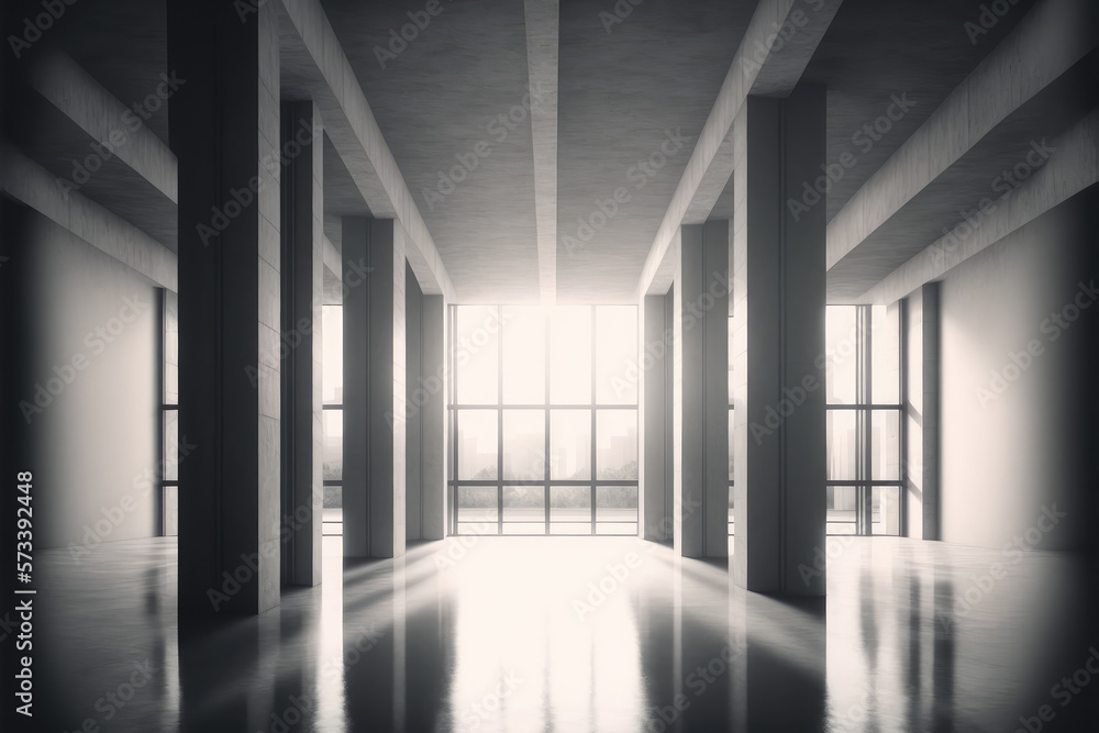 Large hall corridor inside office building background. Peculiar AI generative image.