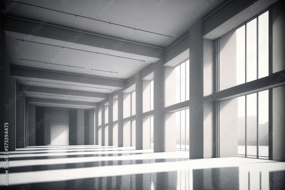 Large hall corridor inside office building background. Peculiar AI generative image.