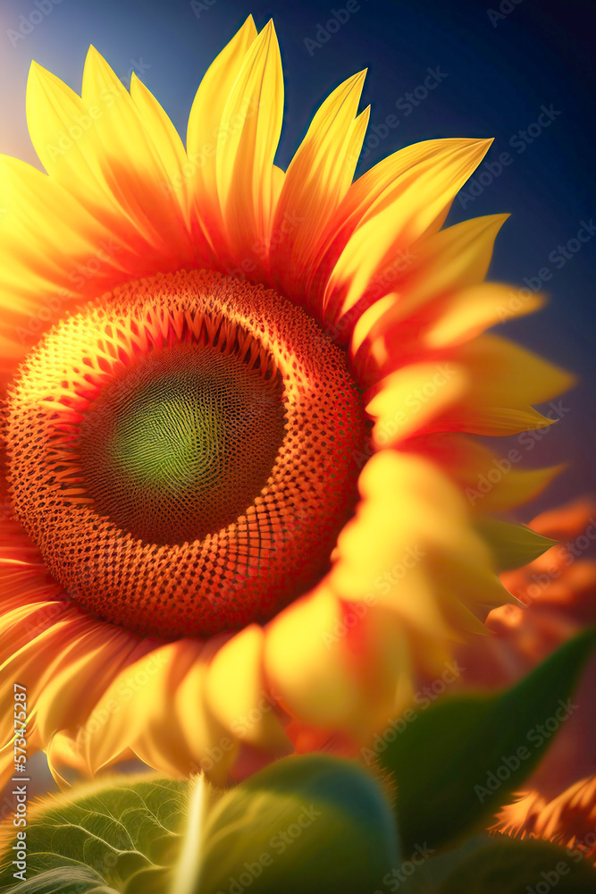 Beautiful sunflower close-up in the field. AI generated.