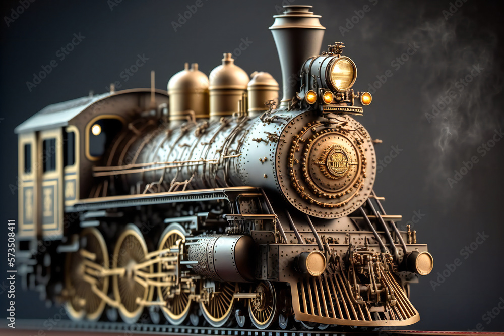 Model steam locomotive. Fictional. Created with Generative AI technology.