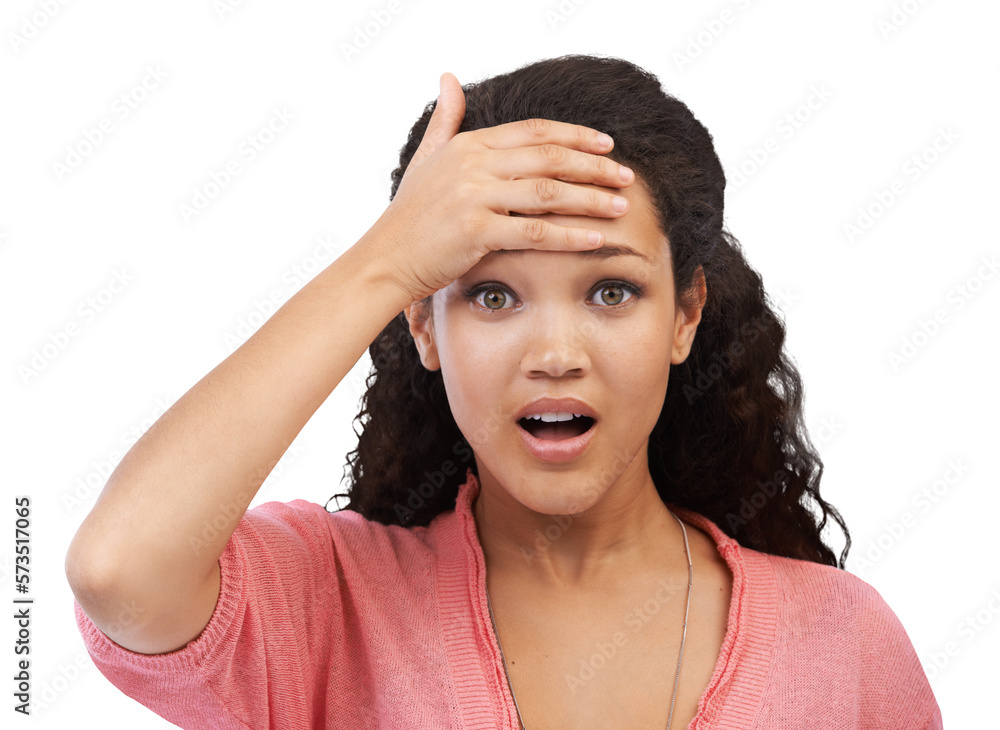 A young Latino girl holding her forehead after realizing that she missed the discount or sale on bra